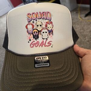 Halloween Trucker Hat.  Gray with a Squad Goals print.